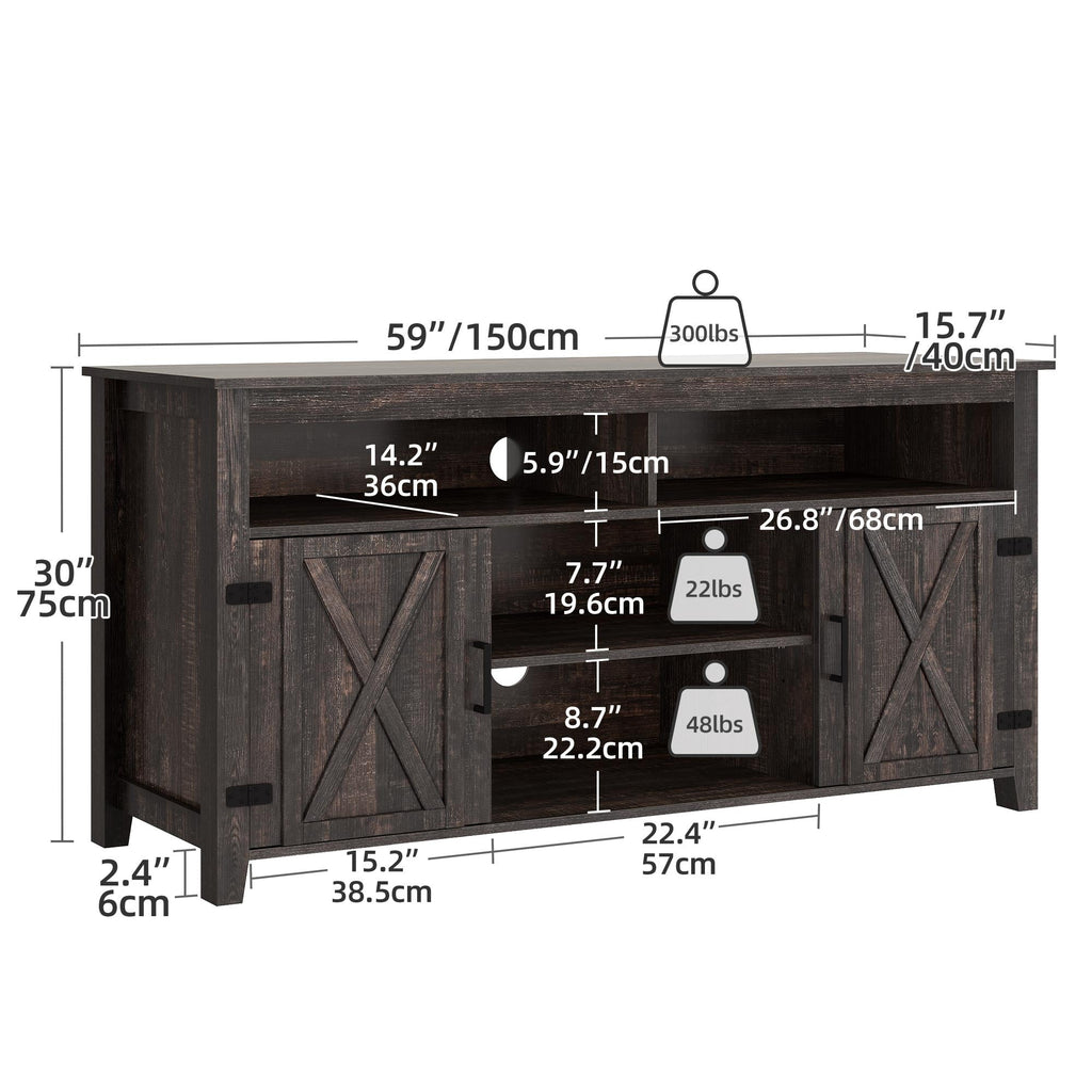 Farmhouse TV Stand for up to 65 TV with Doors and Open Shelves Media Console Power Outlet