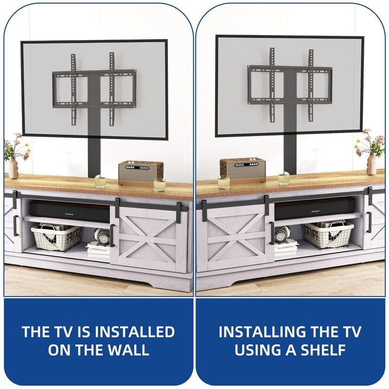 Farmhouse TV Stand for up to 65 TV with Doors and Open Shelves Media Console Power Outlet