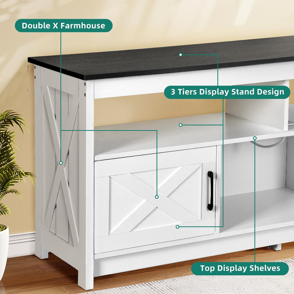 Farmhouse TV Stand for up to 65 TV with Doors and Open Shelves Media Console Power Outlet