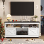 Farmhouse TV Stand for up to 65 TV with Doors and Open Shelves Media Console Power Outlet