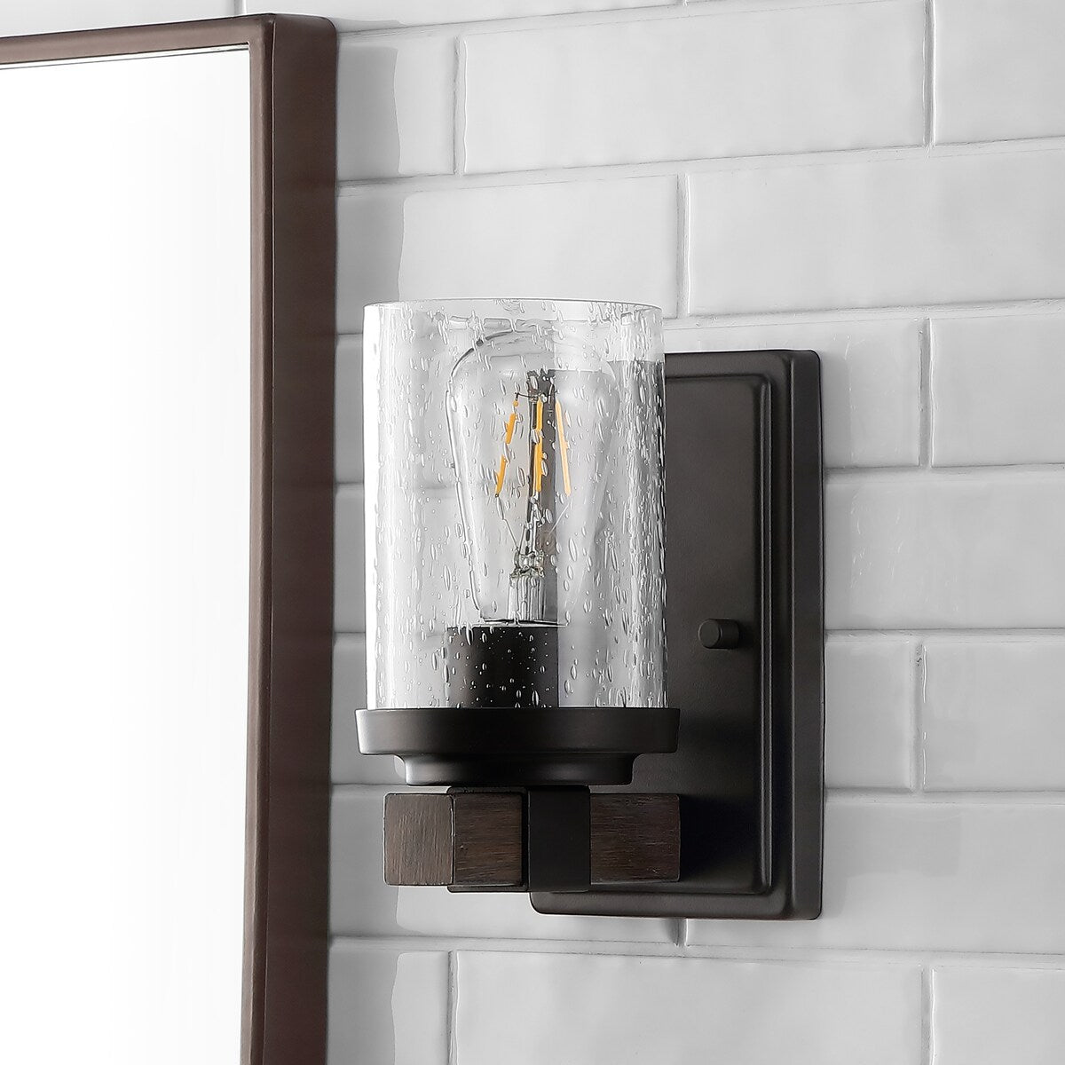 Ferme Iron/Seeded Glass Rustic Farmhouse LED Vanity Light, by JONATHAN Y