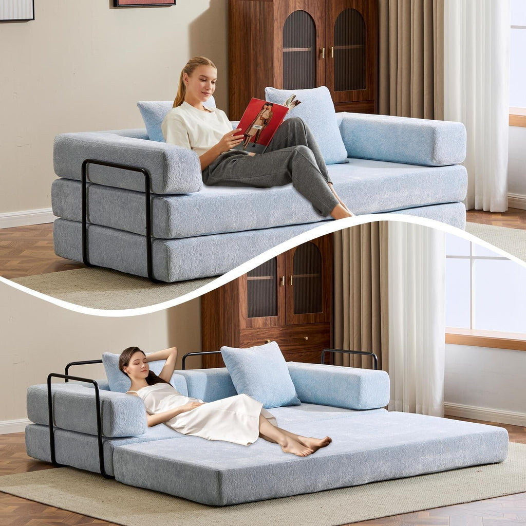Floor Sofa Bed Convertible with Pillow Back Chenille Fabric for Living Room Bedroom