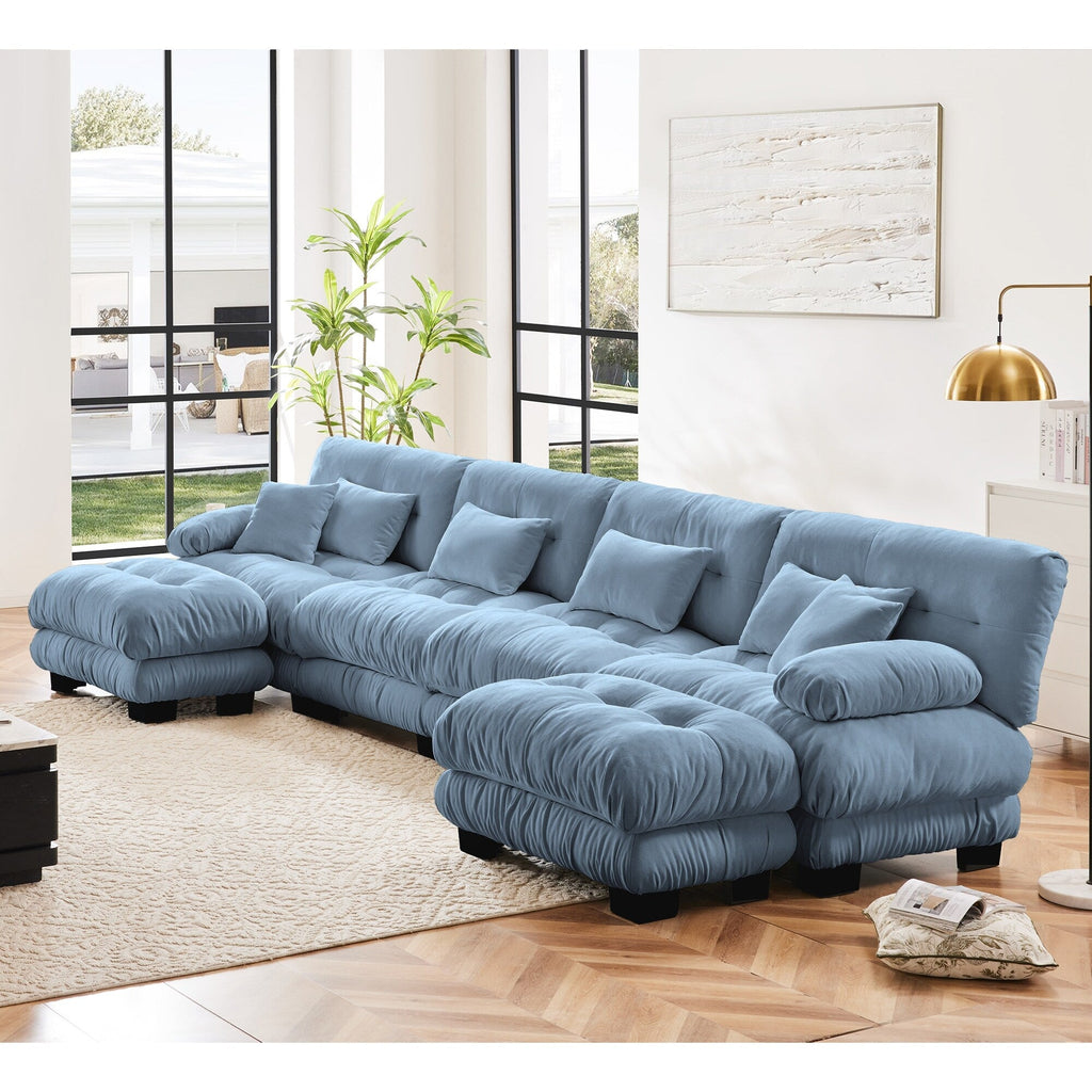 Free Combination Modular Chenille 4-Seater Sectional Sofa with 2 Ottomans and Pillow for Living Room