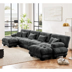 Free Combination Modular Chenille 4-Seater Sectional Sofa with 2 Ottomans and Pillow for Living Room