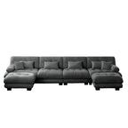 Free Combination Modular Chenille 4-Seater Sectional Sofa with 2 Ottomans and Pillow for Living Room