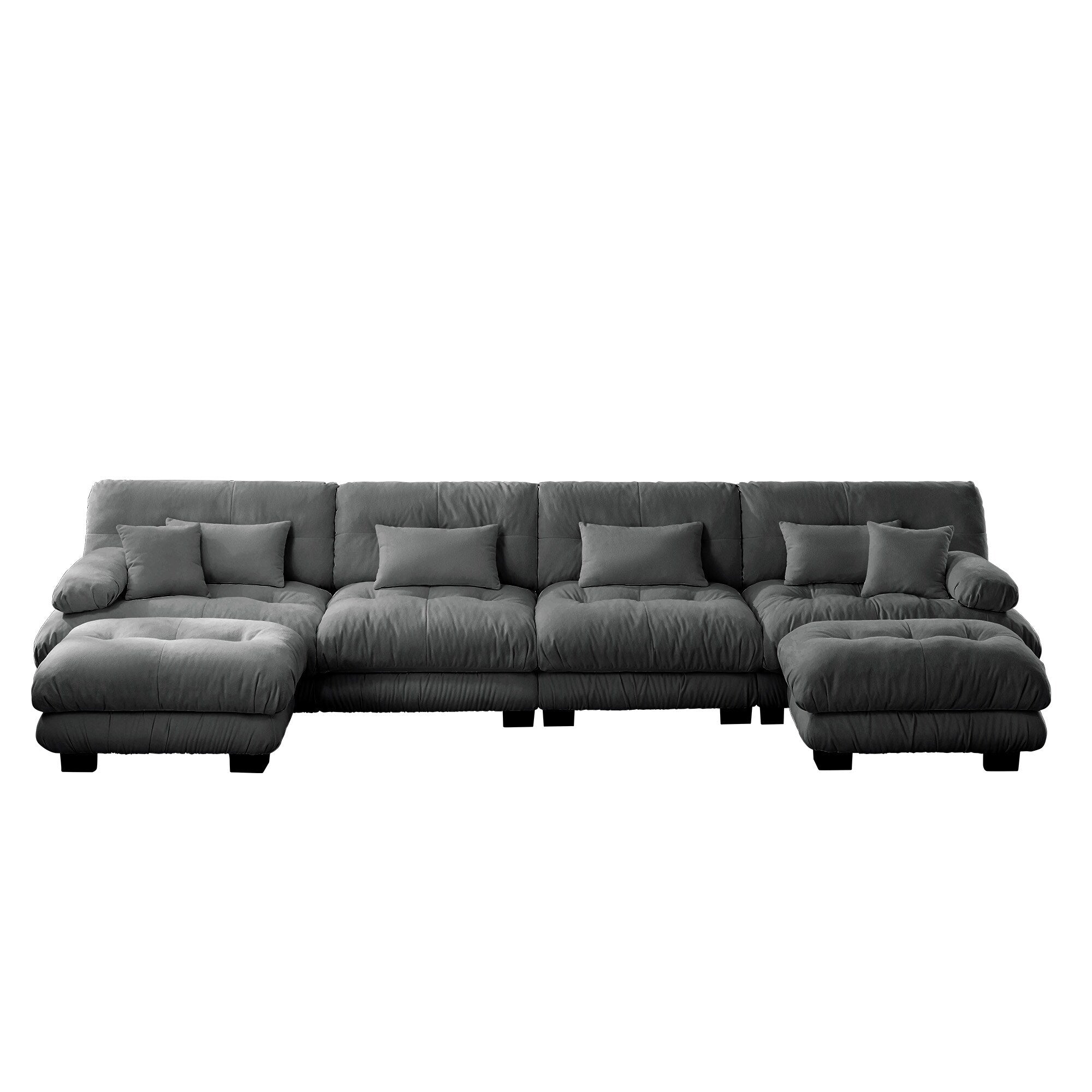 Free Combination Modular Chenille 4-Seater Sectional Sofa with 2 Ottomans and Pillow for Living Room