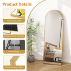 Full Length Arched Mirror with Shatter-Proof Glass & with Stand Aluminum Alloy Frame for Bedroom Cloakroom, Floor Standing