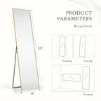 Full Length Mirror with Stand, Floor Mirror with Aluminum Alloy Frame for Bedroom, Standing Full Body Mirror for Wall, Cloakroom