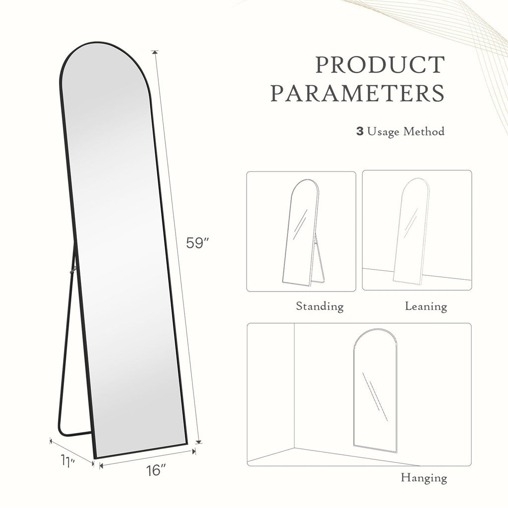 Full Length Mirror with Stand, Floor Mirror with Aluminum Alloy Frame for Bedroom, Standing Full Body Mirror for Wall, Cloakroom