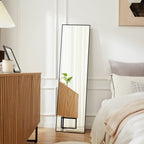 Full Length Mirror with Stand, Floor Mirror with Aluminum Alloy Frame for Bedroom, Standing Full Body Mirror for Wall, Cloakroom