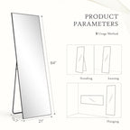 Full Length Mirror with Stand, Floor Mirror with Aluminum Alloy Frame for Bedroom, Standing Full Body Mirror for Wall, Cloakroom