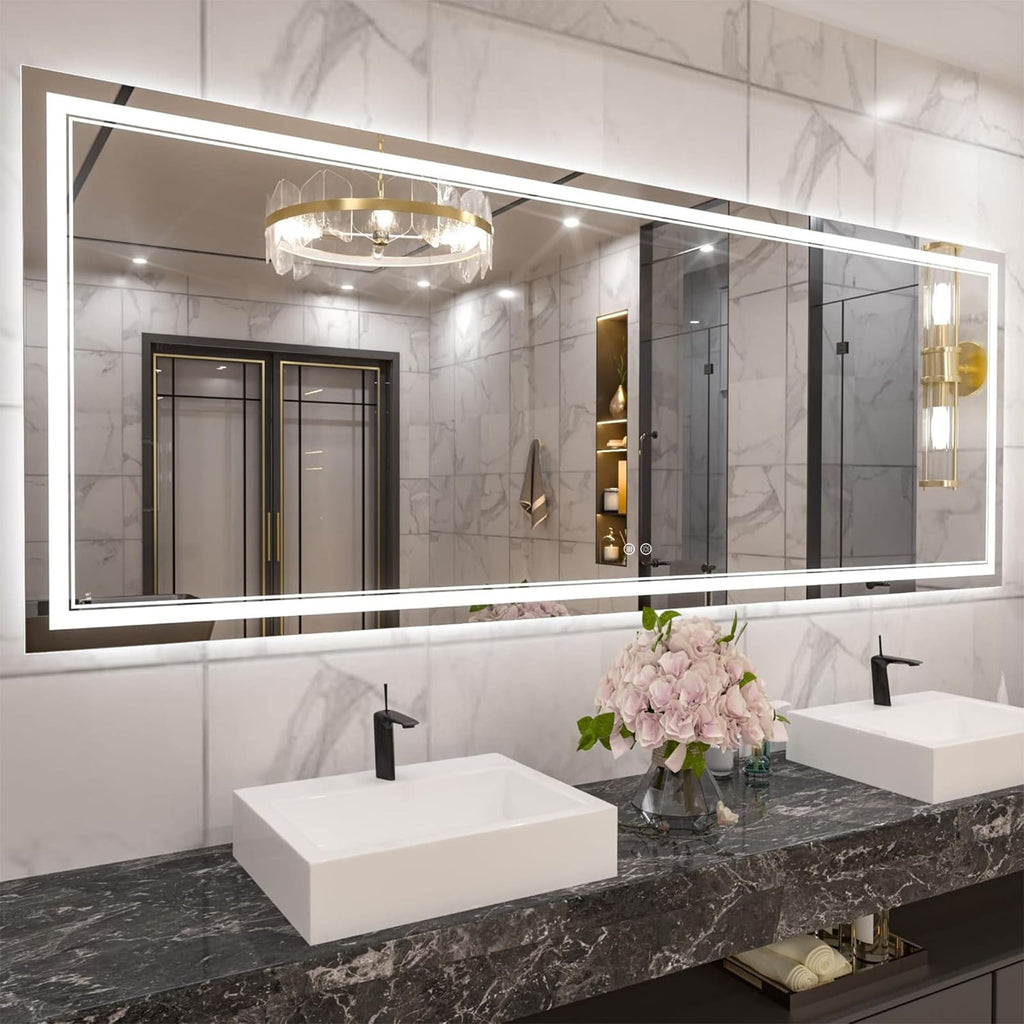 Full Size Front & Back LED Lighted Anti-fog Tempered Glass Wall Bathroom Vanity Mirror