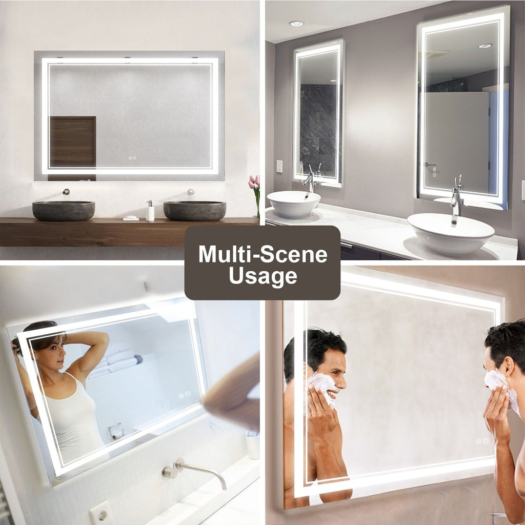 Full Size Front & Back LED Lighted Anti-fog Tempered Glass Wall Bathroom Vanity Mirror