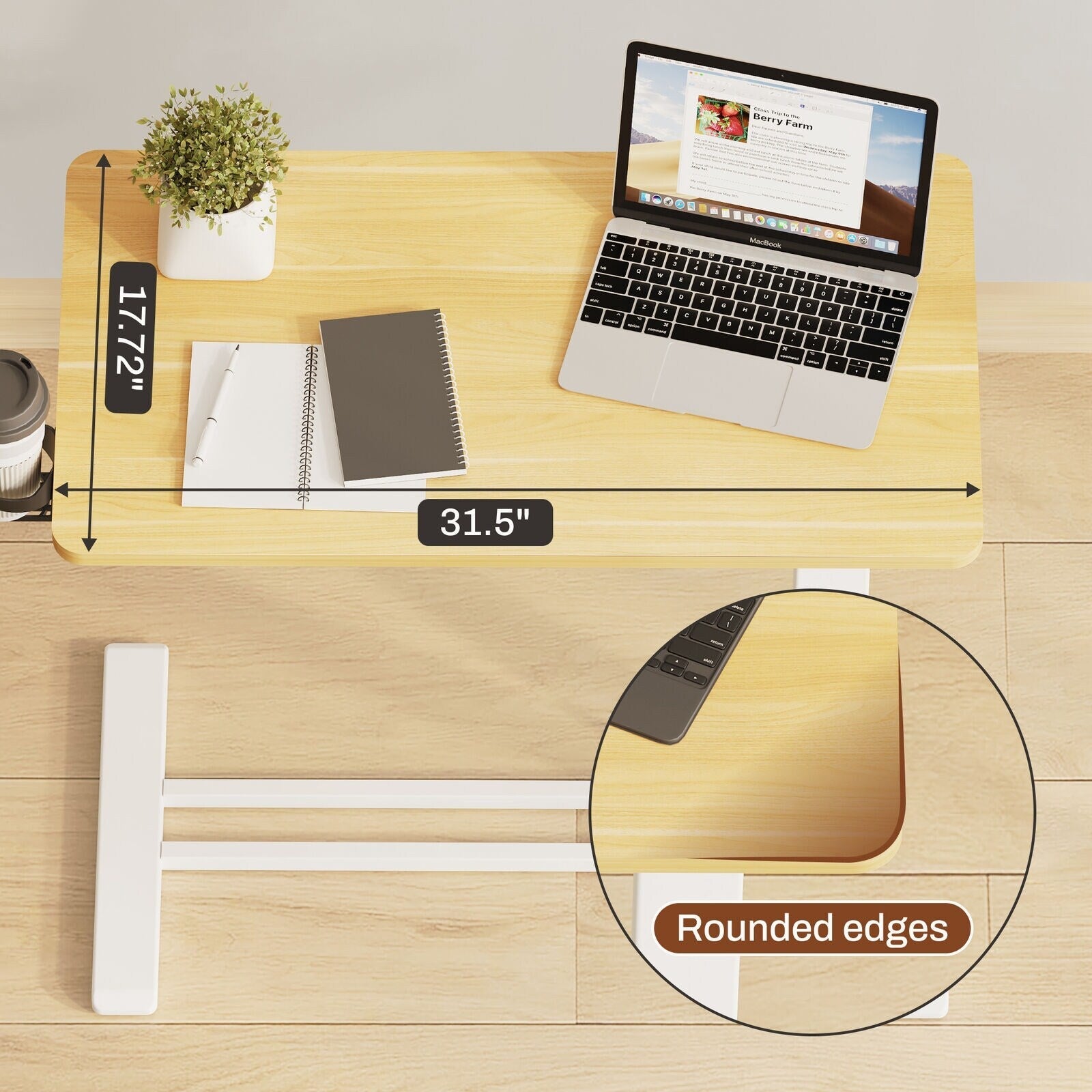 FunniHomi 28/32 Movable Overbed Table Height Adjustable Computer Desk with Wheels, White/Black Laptop Table for Bed and Sofa