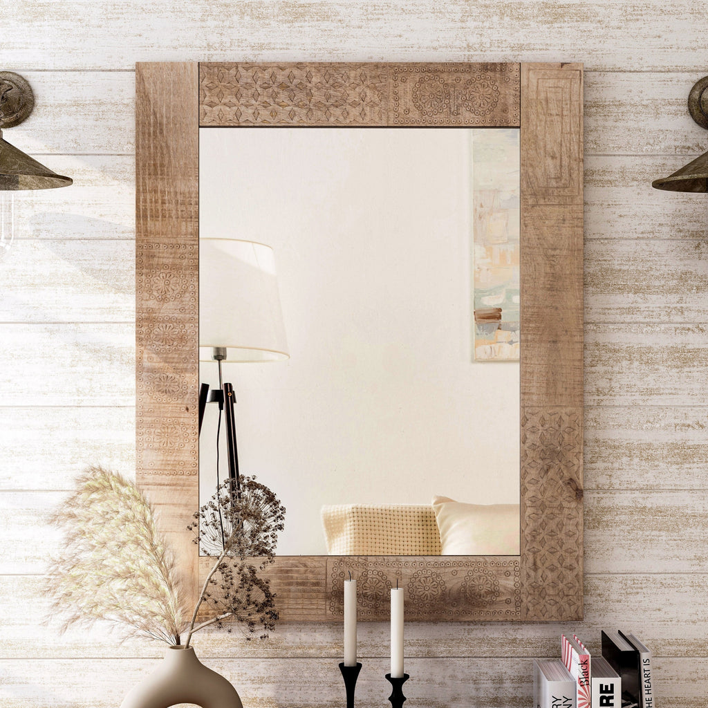 Carina Rustic Natural Solid Wood Wall Mirror by Furniture of America