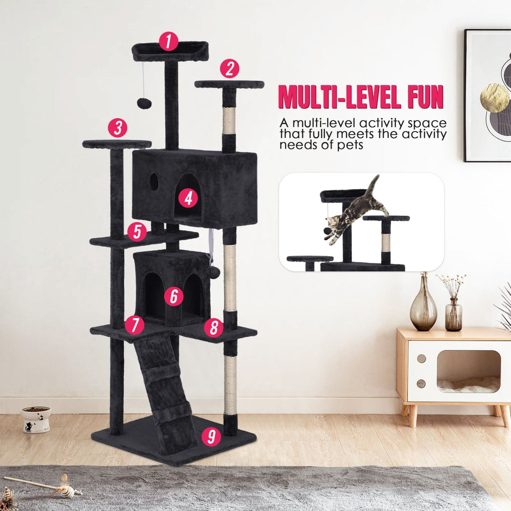 Furniture of America Cat Tree Multi-Level Cat Tower with Ladder, Platforms and Condos