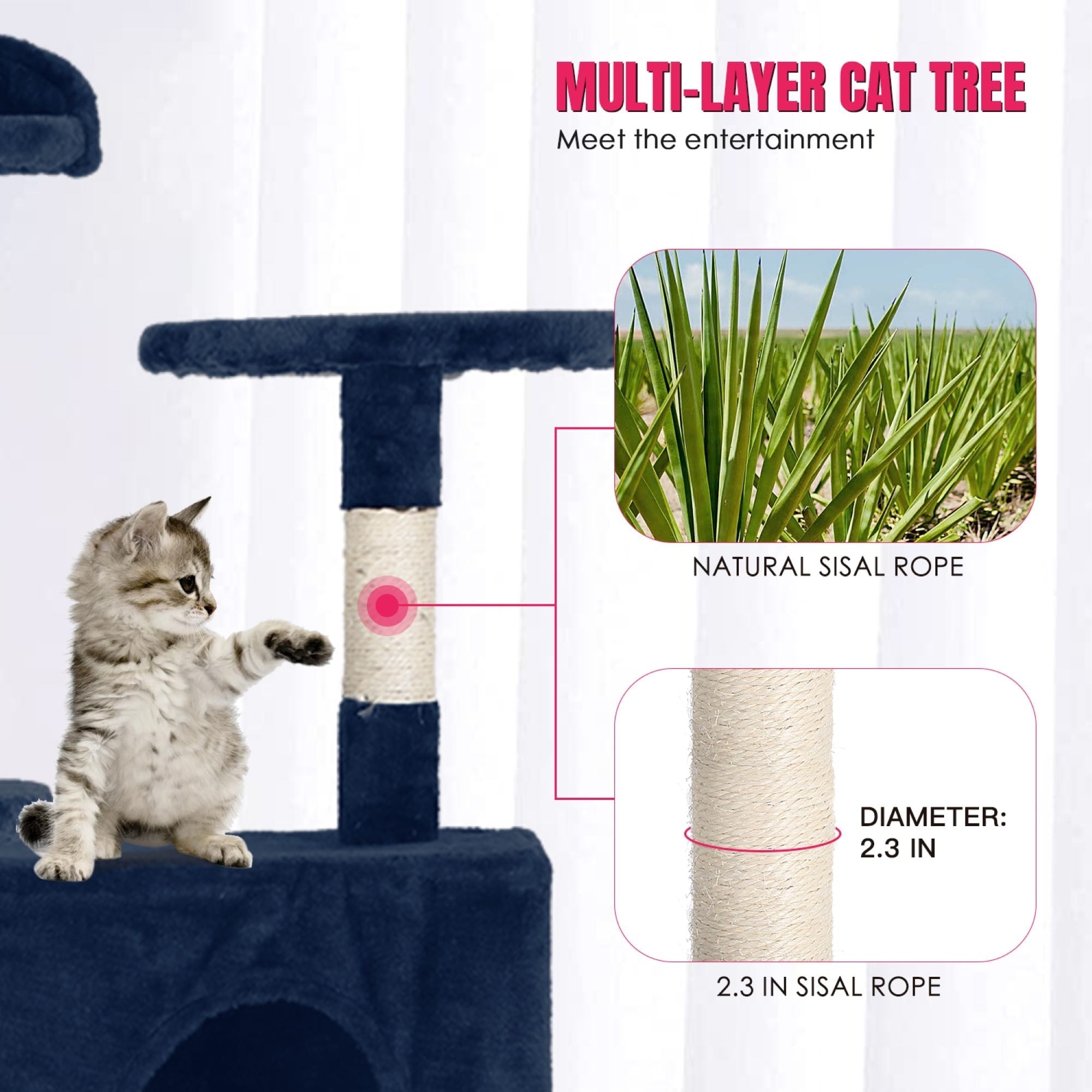 Furniture of America Cat Tree Multi-Level Cat Tower with Ladder, Platforms and Condos