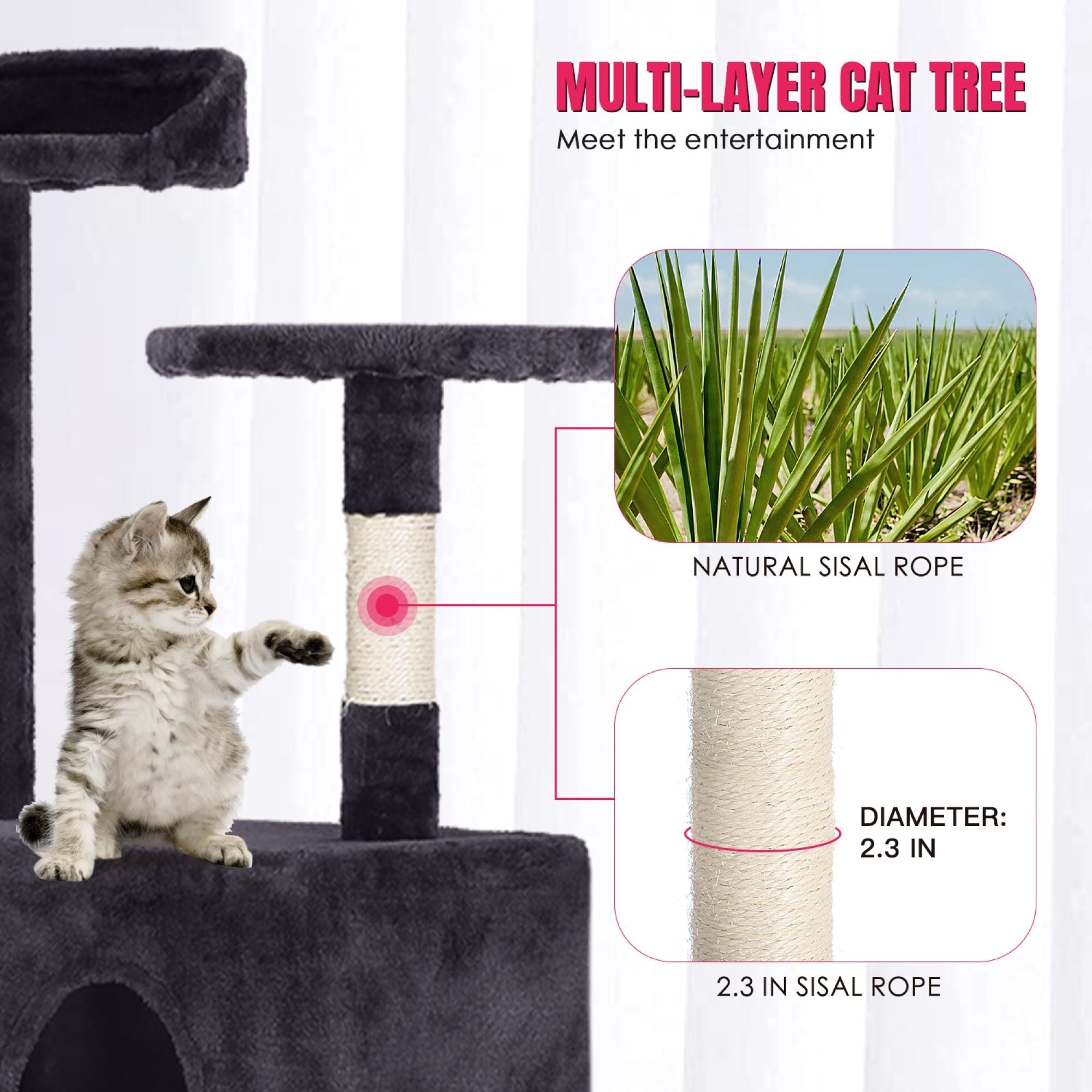 Furniture of America Cat Tree Multi-Level Cat Tower with Ladder, Platforms and Condos