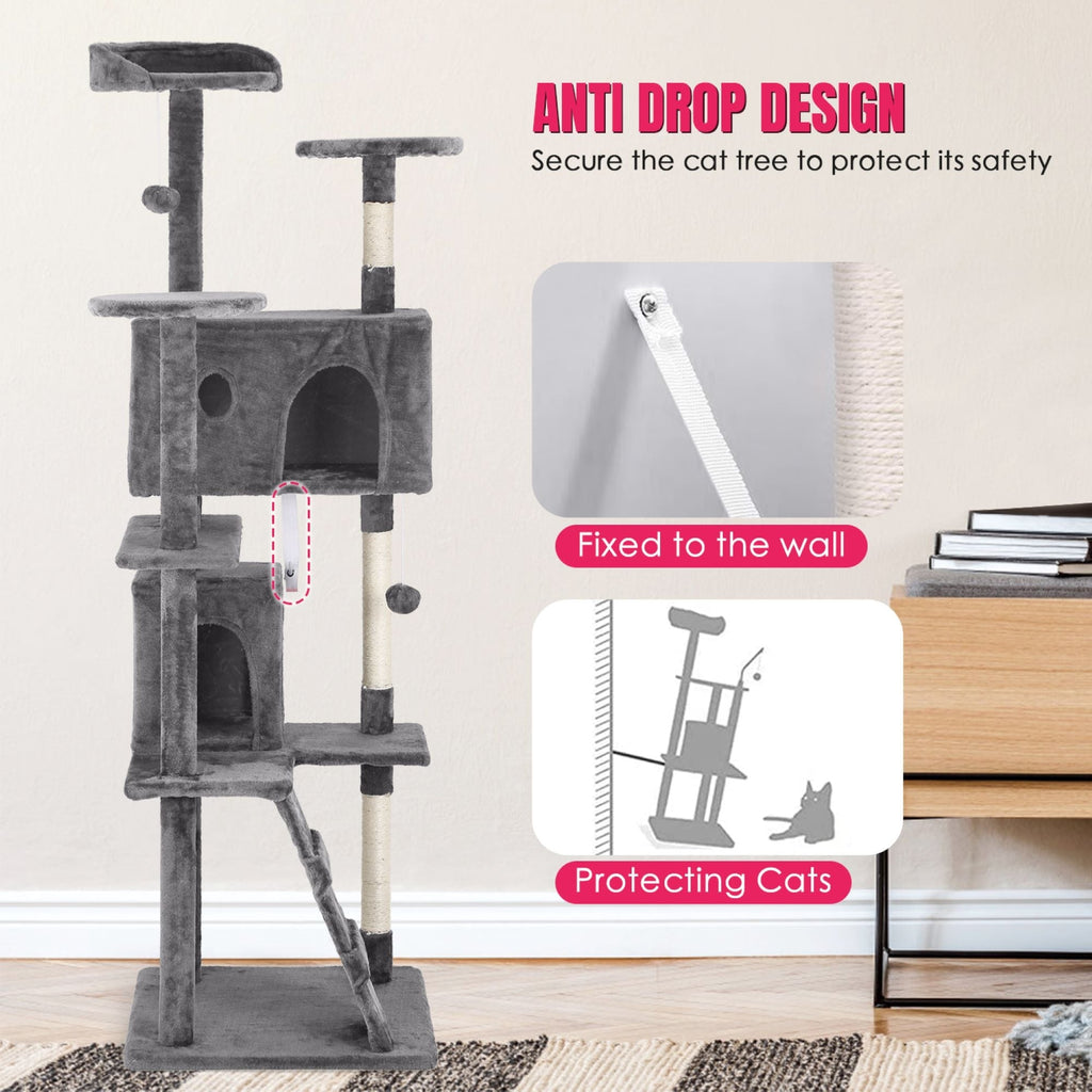 Furniture of America Cat Tree Multi-Level Cat Tower with Ladder, Platforms and Condos
