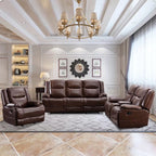 Genuine Leather Mid-century Modern Style Manual Recliners Sofa Set