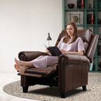 Genuine Leather Push Back Recliner Chair with Comfortable Arms and Back