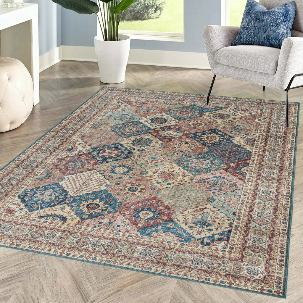 Gertmenian Crystal Print Washable Digital Printed Flat Pile Polyester Slip Resistant Area Rug Collection