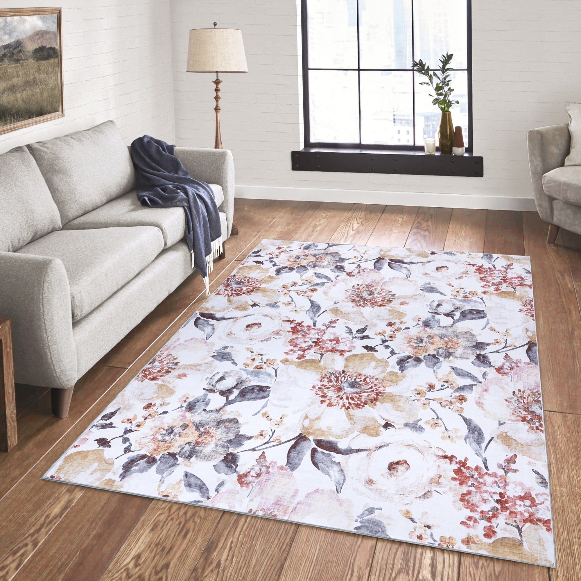 Gertmenian Crystal Print Washable Digital Printed Flat Pile Polyester Slip Resistant Area Rug Collection