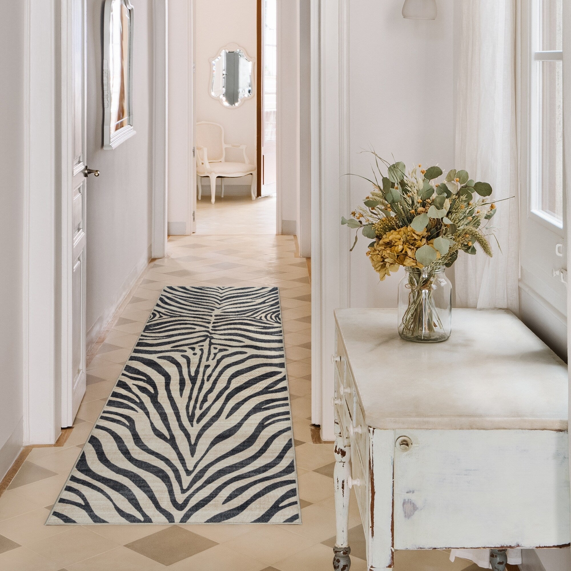 Gertmenian Crystal Print Washable Digital Printed Flat Pile Polyester Slip Resistant Area Rug Collection