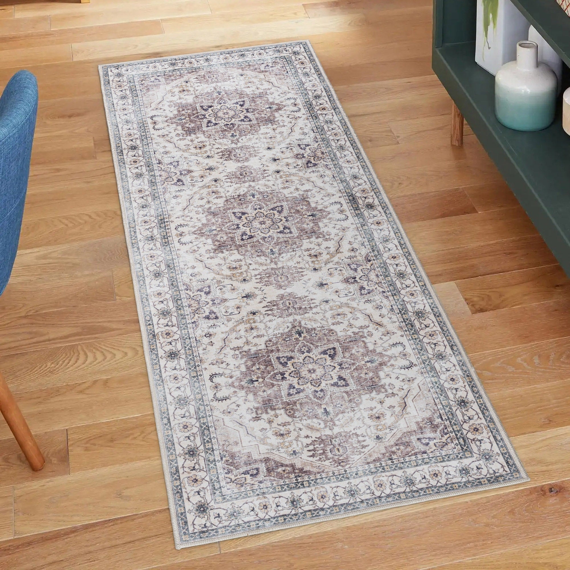 Gertmenian Crystal Print Washable Digital Printed Flat Pile Polyester Slip Resistant Area Rug Collection