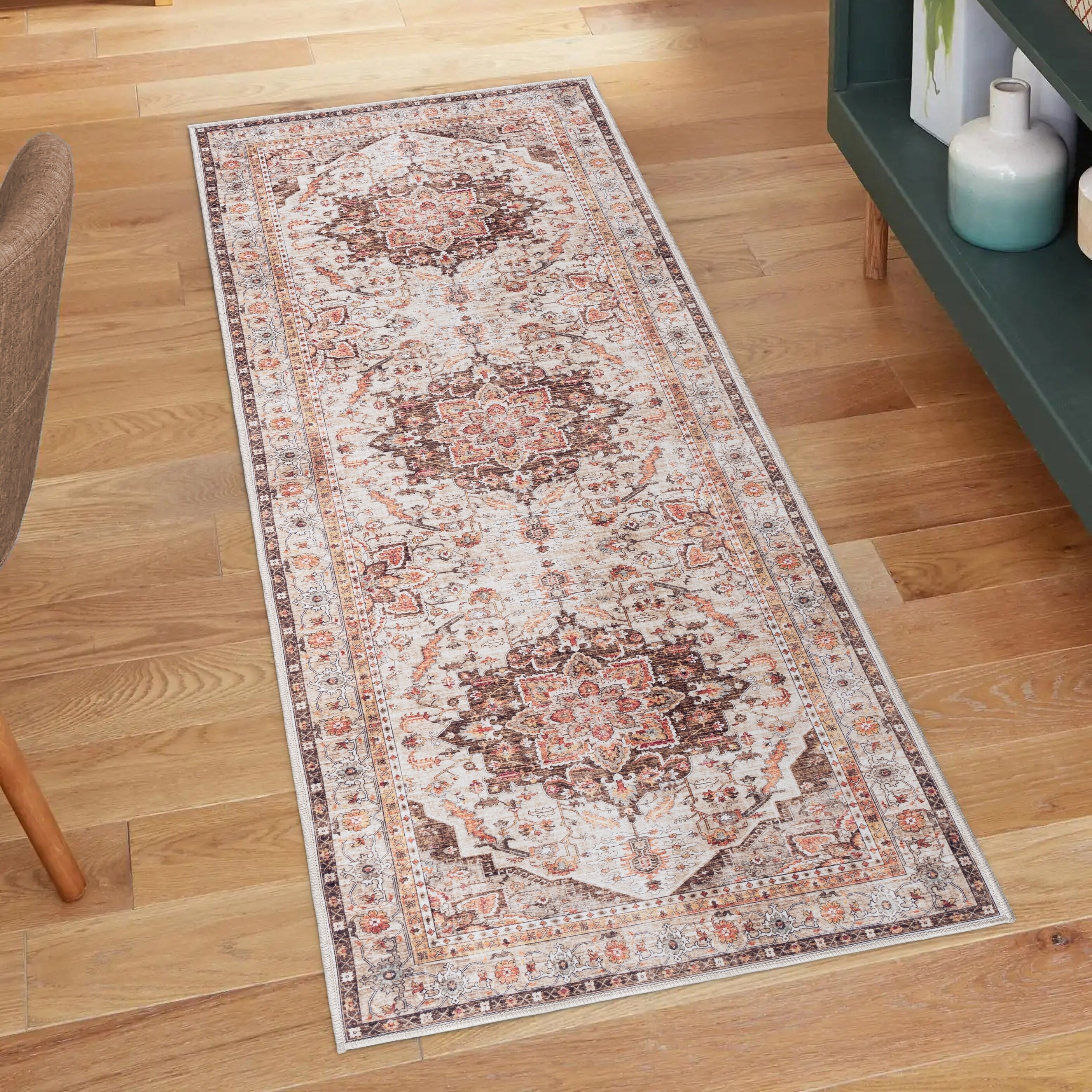 Gertmenian Crystal Print Washable Digital Printed Flat Pile Polyester Slip Resistant Area Rug Collection