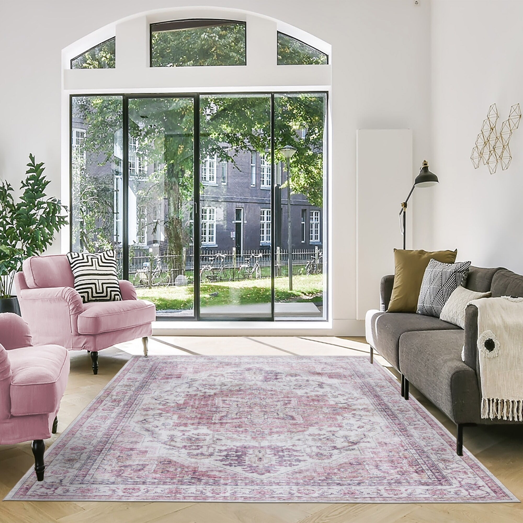 Gertmenian Crystal Print Washable Digital Printed Flat Pile Polyester Slip Resistant Area Rug Collection