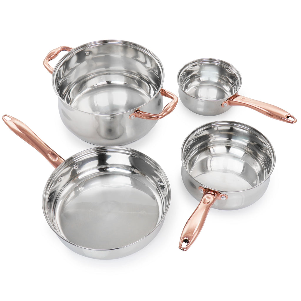 Gibson Home Bransonville 8 Piece Stainless Steel Cookware Set in Chrome and Bronze