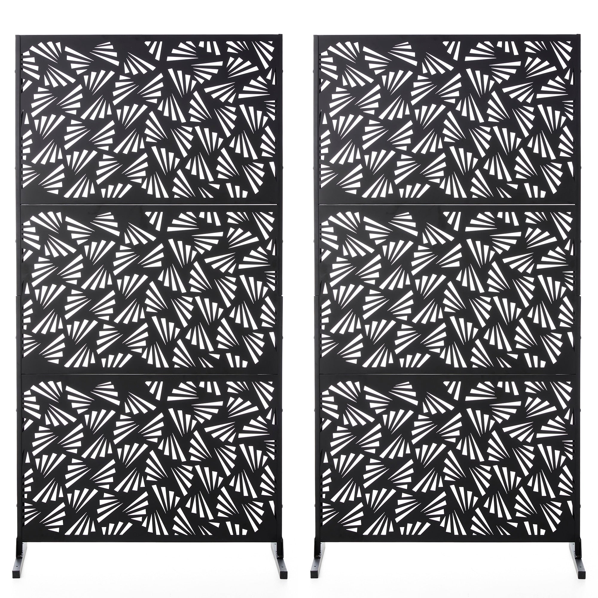 Glitzhome 6ft Galvanized Floral Patterned 3-Panel Privacy Screen Room Divider Fences