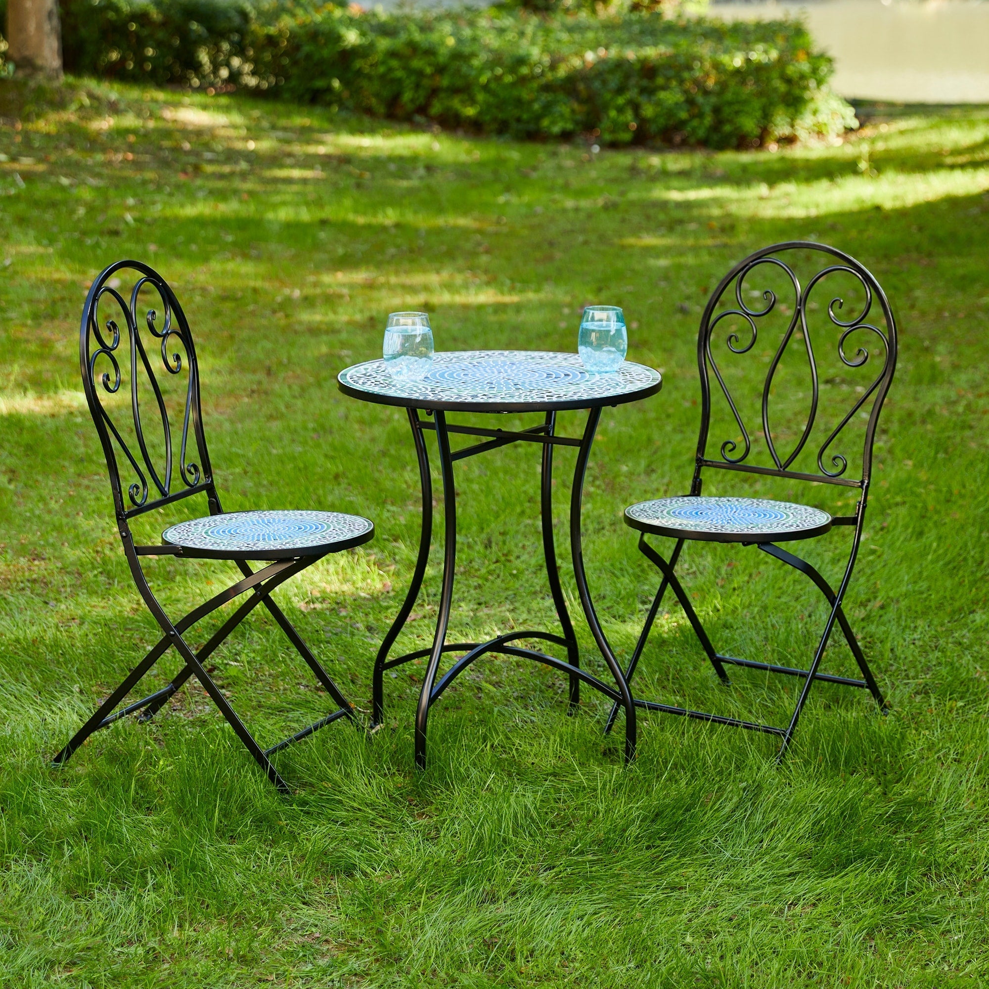 Glitzhome Outdoor Metal Folding Bistro Set 3PCS Patio Table Chairs