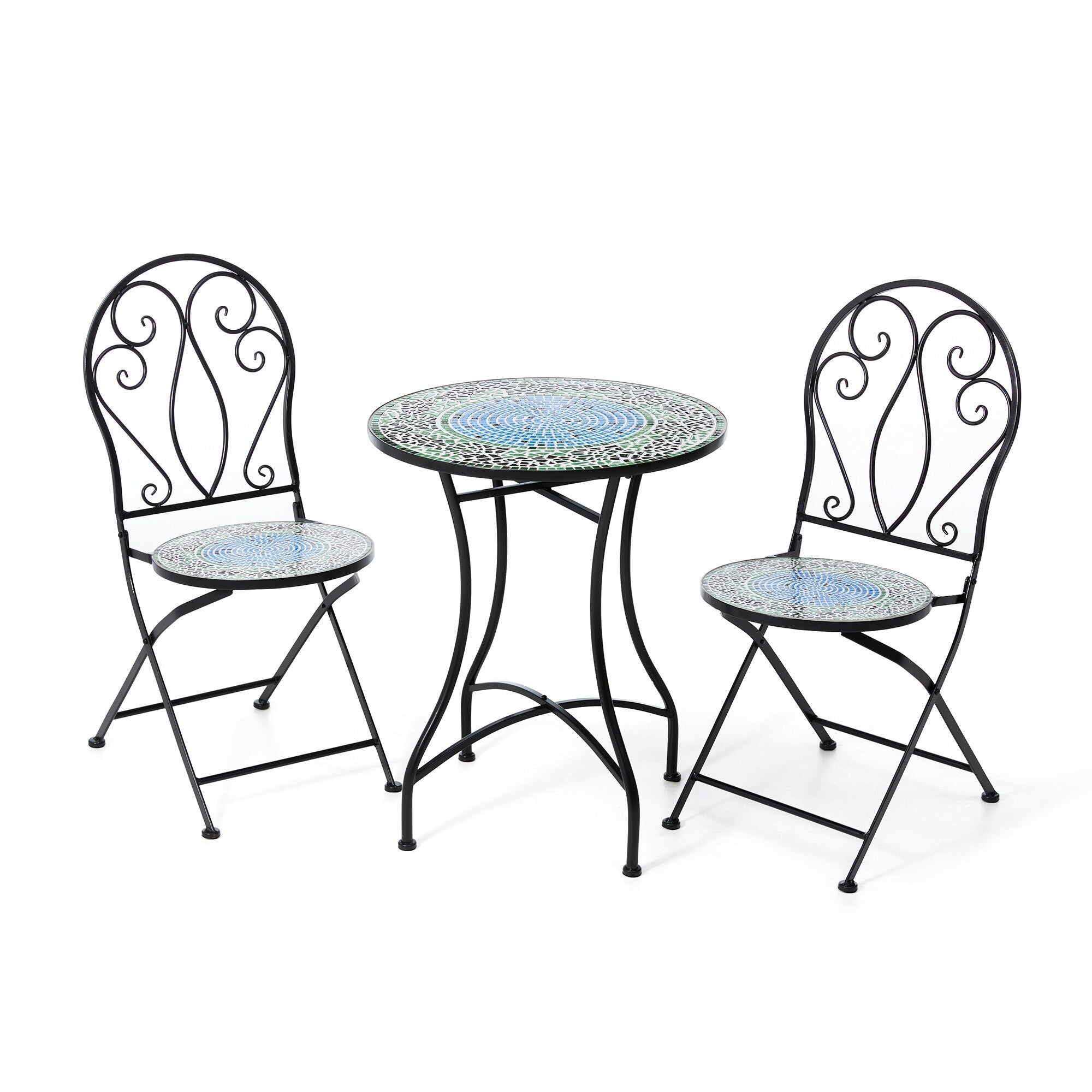 Glitzhome Outdoor Metal Folding Bistro Set 3PCS Patio Table Chairs