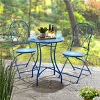 Glitzhome Outdoor Metal Folding Bistro Set 3PCS Patio Table Chairs