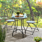 Glitzhome Outdoor Metal Folding Bistro Set 3PCS Patio Table Chairs