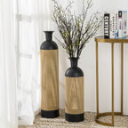 Glitzhome Set of 2 Modern Gold/Black Two-tone High Table Floor Metal Art Vases