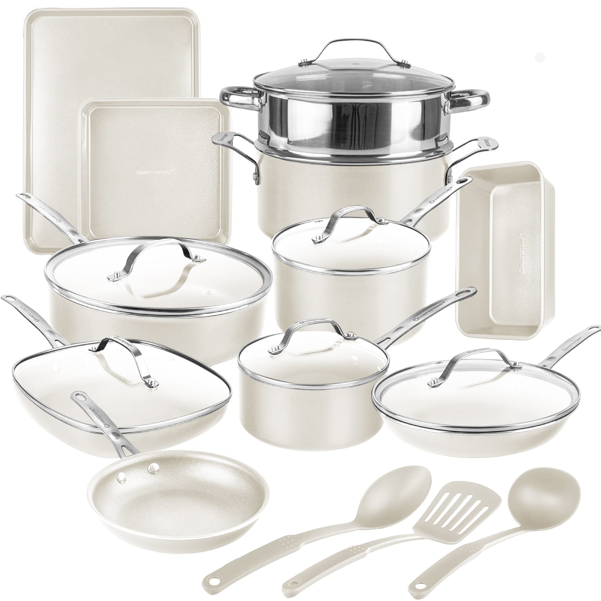 Gotham Steel Naturals 20 Pc Nonstick Pots and Pans Express Cookware Set with Bakeware and Utensils