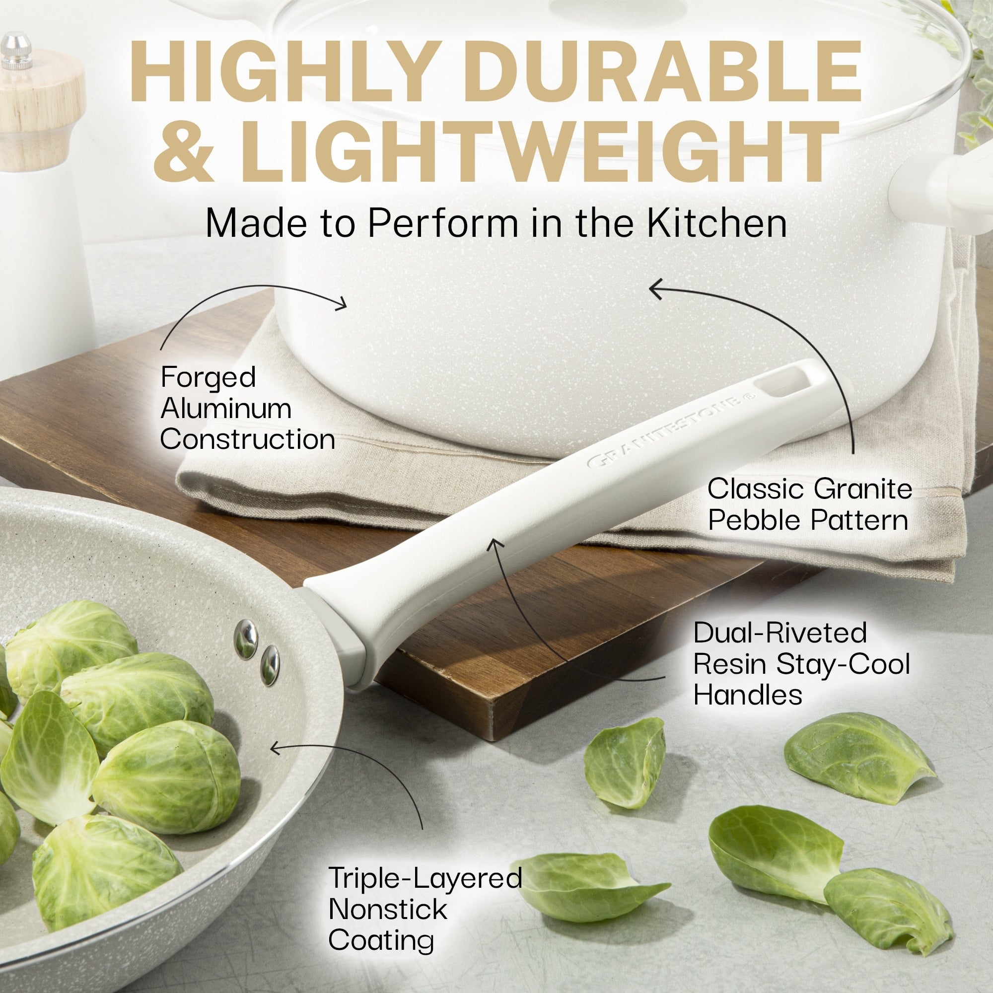 Granitestone Desert Cream 20 PC Nonstick Cookware and Bakeware Set