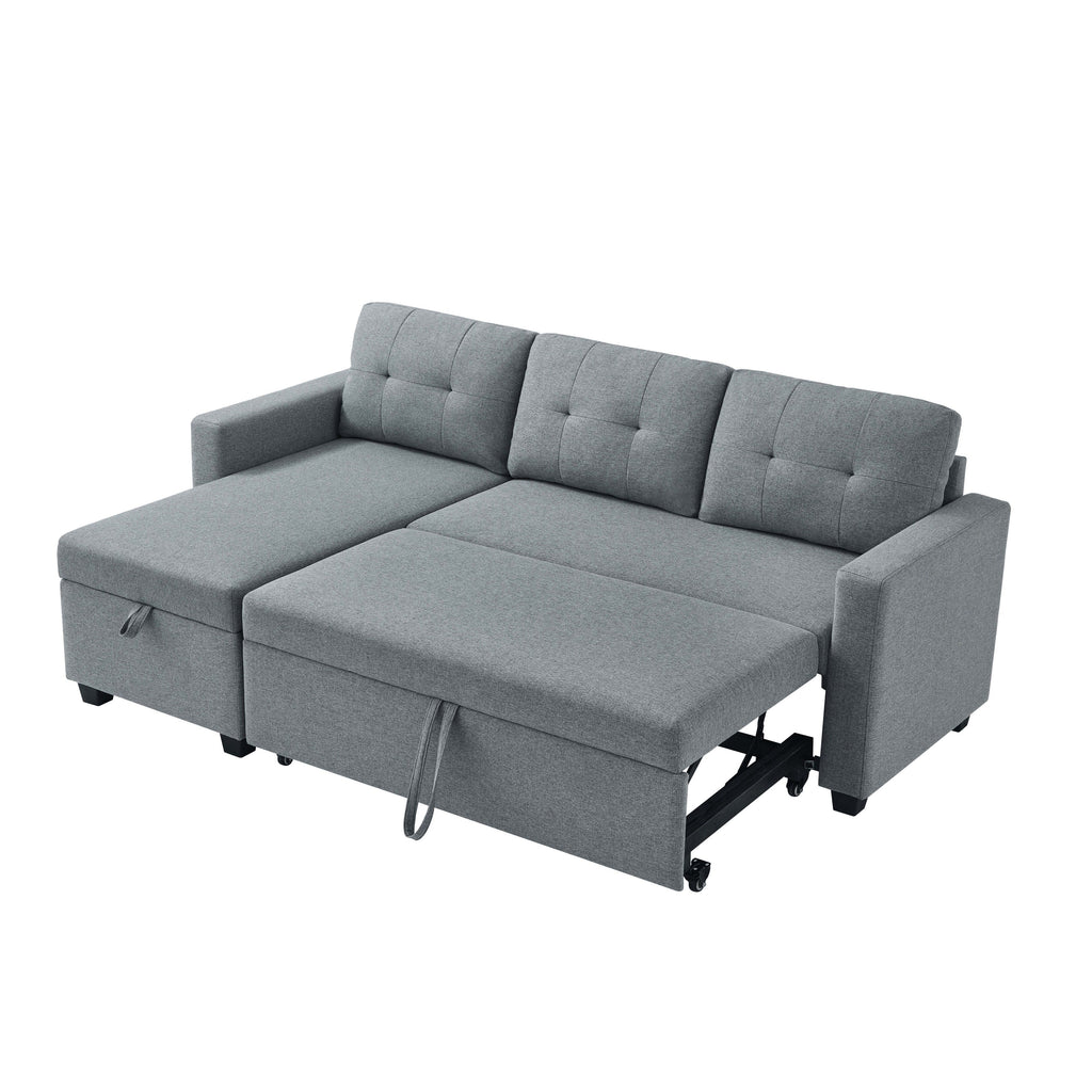 Grey 81.5'' Linen Convertible Sleeper Sofa with Reversible Storage Chaise