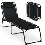 Gymax Folding Beach Lounger Chaise Lounge Chair w/ Pillow 4-Level