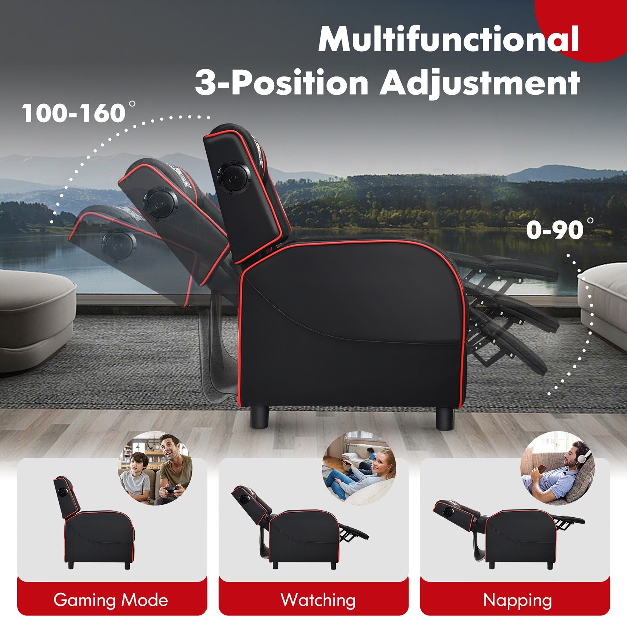 Gymax Massage Gaming Recliner Chair PU Leather Single Recliner Sofa