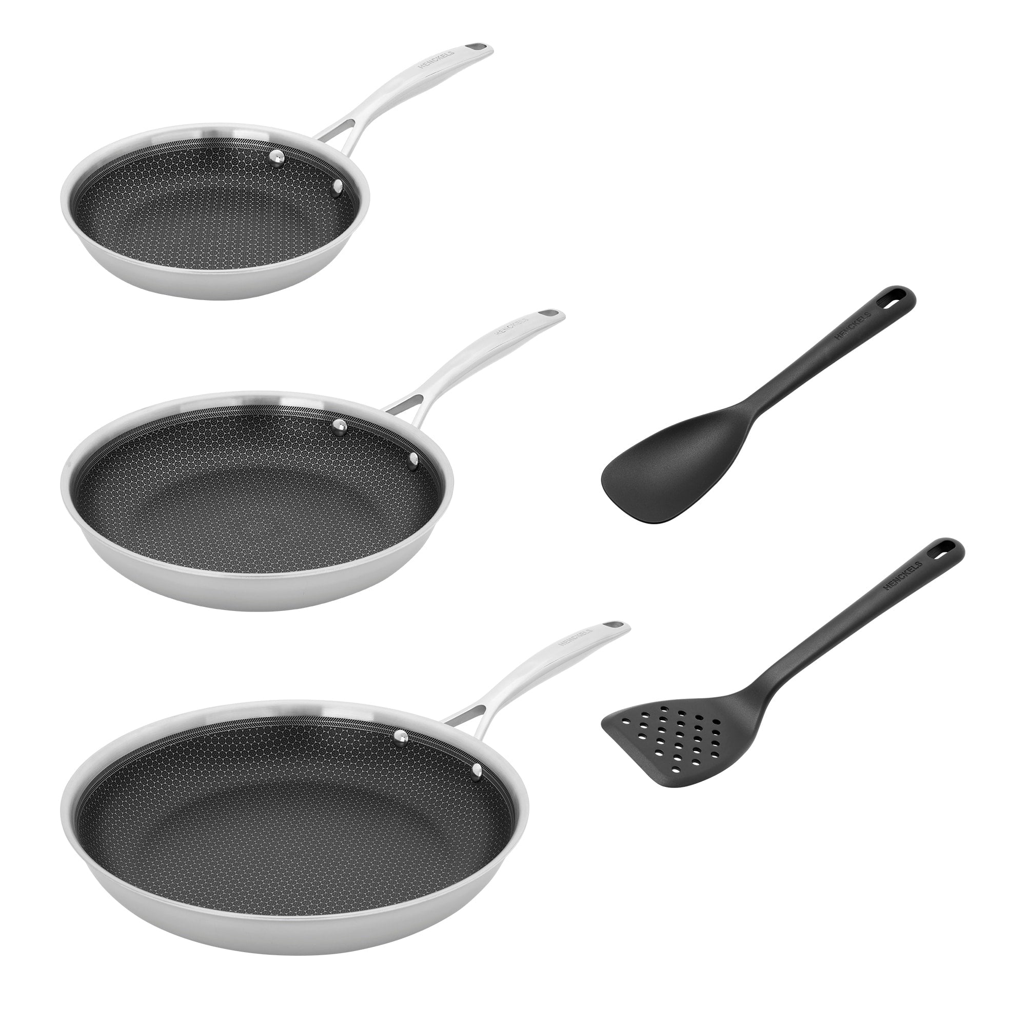 HENCKELS Paradigm 3-pc Fry Pan Set with Bonus Turner & Serving Spoon - 5-pc