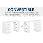 HOMCOM 47 Modern Home Office Computer Desk Bookcase Combo Writing Table Workstation with 3 Drawer and Storage Shelf - White