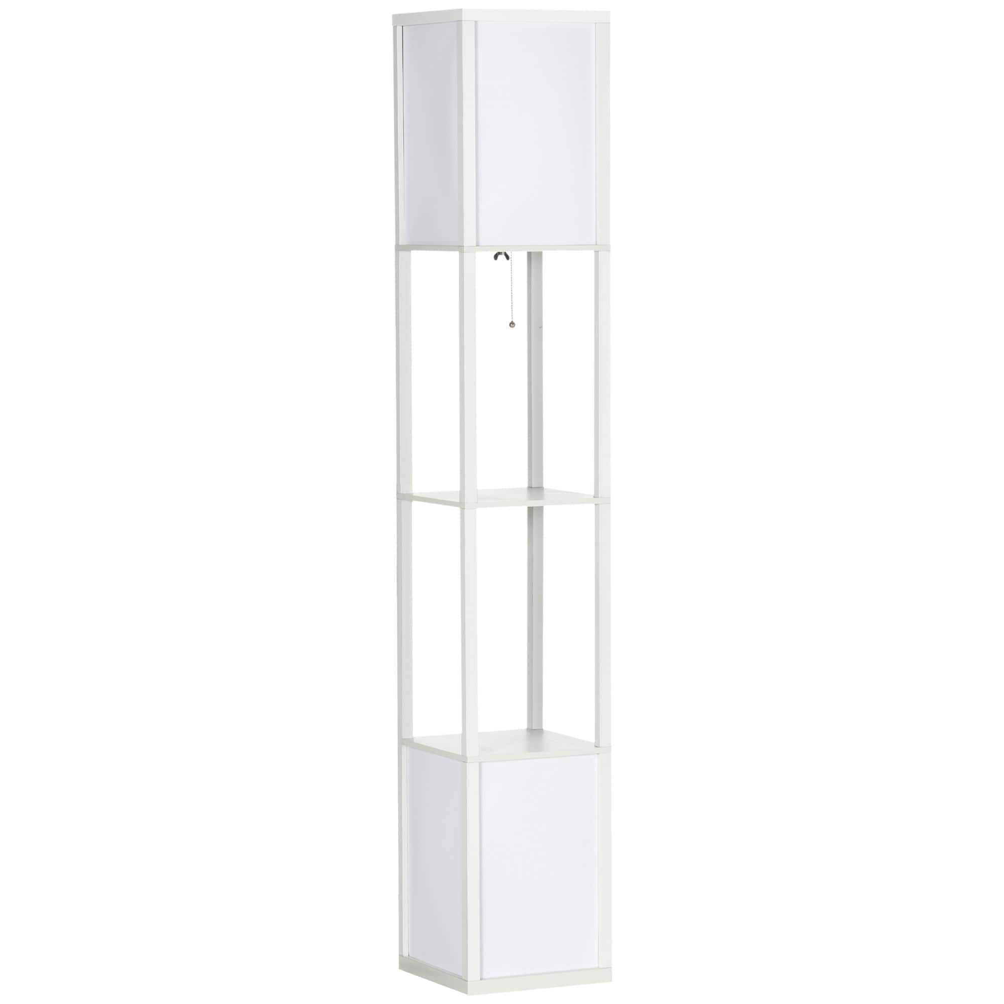 HOMCOM Floor Lamp with Shelves, Dual Light, Modern Tall Standing Lamps, with Fabric Lampshade (Bulb not Included)