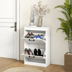 HOMCOM Shoe Cabinet for Entryway, Narrow Shoe Rack Storage Organizer with 2 Flip Drawers and Adjustable Shelves