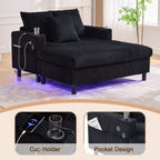 HOMEFUN Corduroy Upholstered Oversized RGB LED Light Recliner Sofa Bed with Cup Holder,USB&3 Pillows