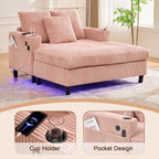 HOMEFUN Corduroy Upholstered Oversized RGB LED Light Recliner Sofa Bed with Cup Holder,USB&3 Pillows