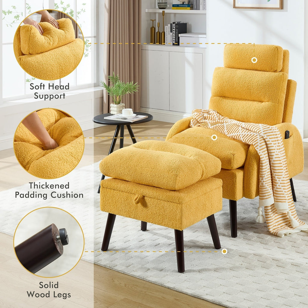HOMYKA Accent Lounge Chair with Adjustable Backrest Storage Ottoman